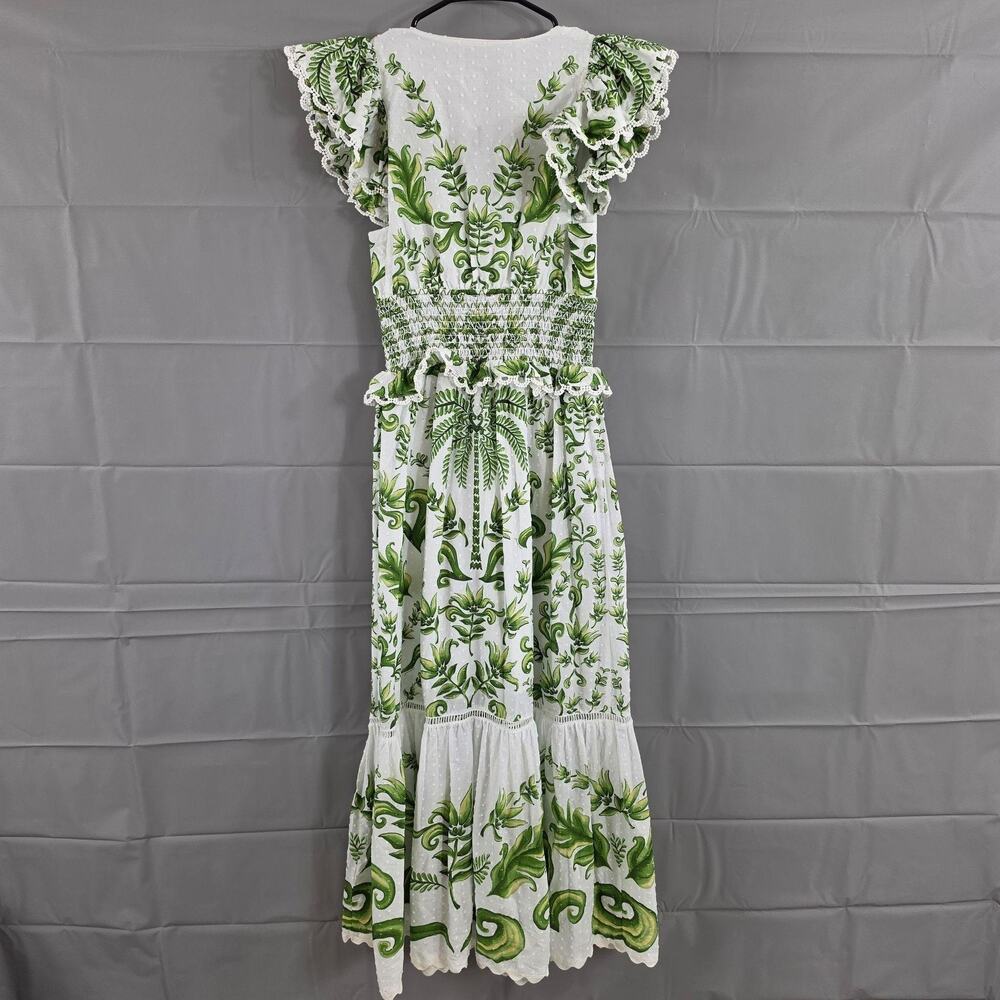 Farm Rio Dress Small Milani Flutter Sleeve Maxi White Floral Summer Boho Elegant - Picture 10 of 16